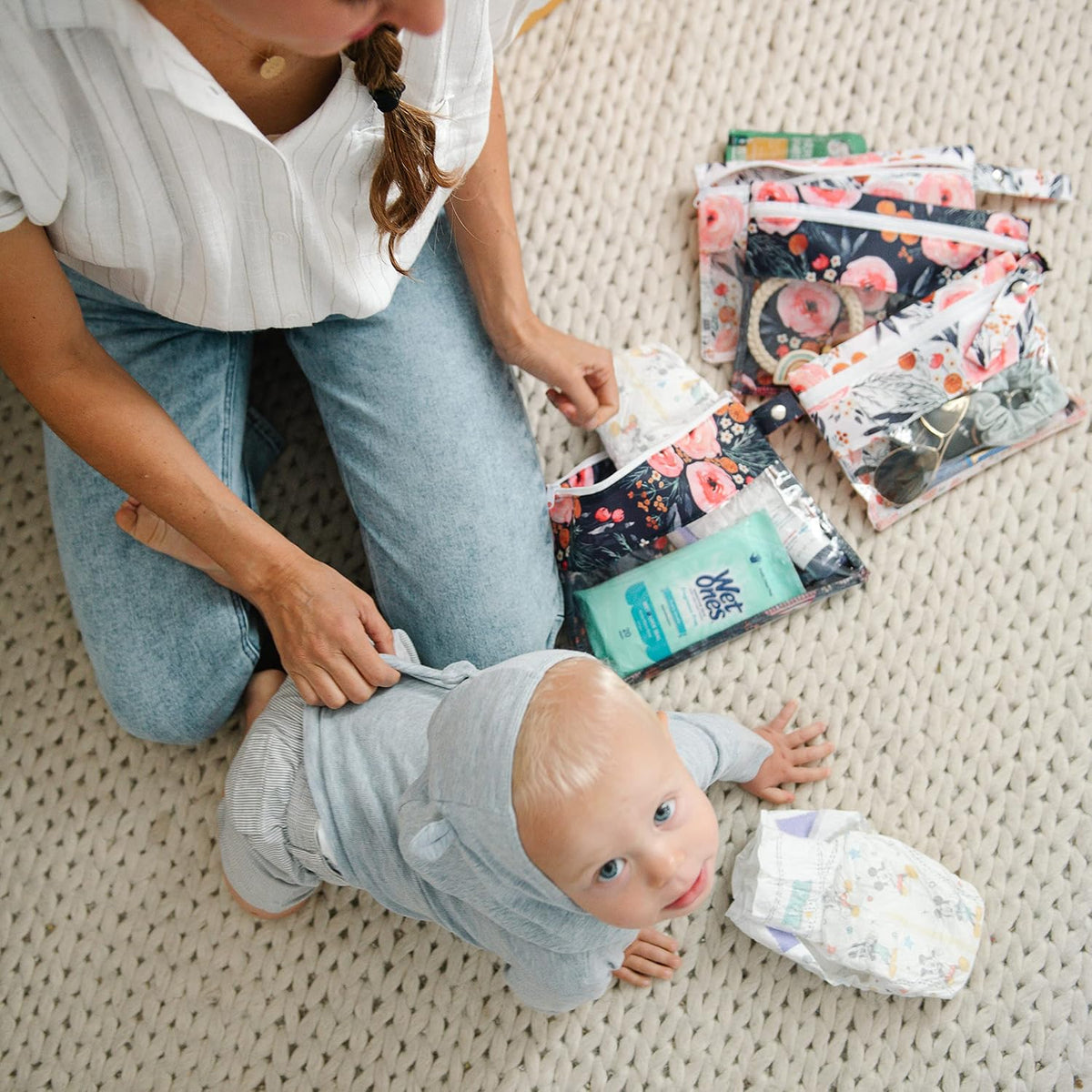 Clear Diaper Bag Organizing Pouches Set of 4 I Pouches for Organizing I 4 Pack Clear Front Travel Organizer Bags