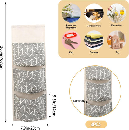 3-Pack Wall Hanging Storage Bags – Over-the-Door Organizers with 3 Large Pockets (6.3" × 5.1"), Hanging Closet & Pantry Organizer for Bedroom, Bathroom, Dorm, and More (Set of 3 Colors)