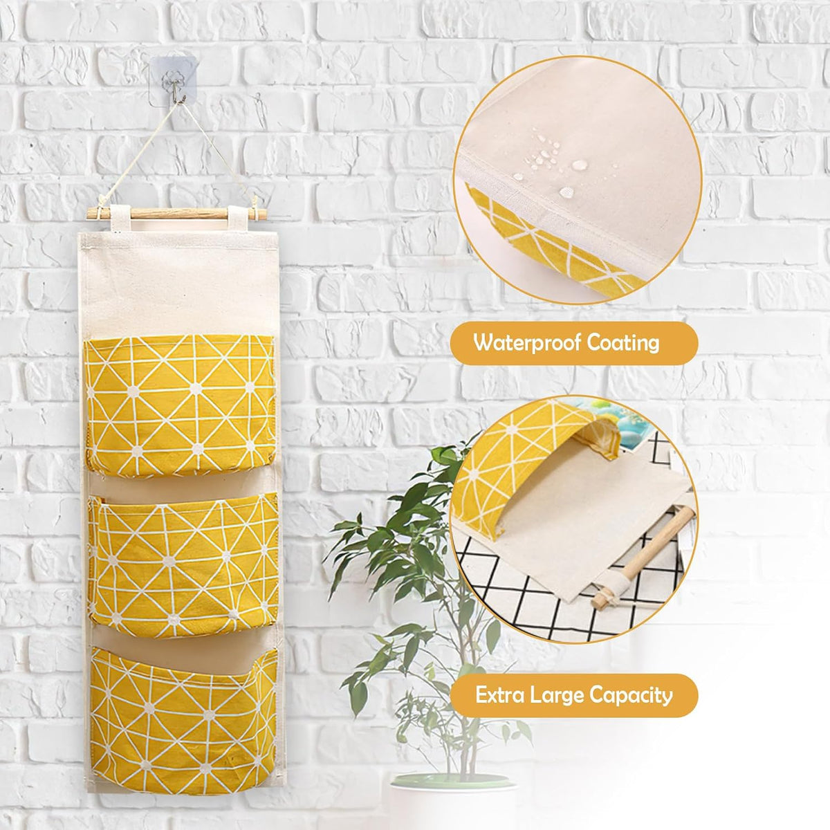 3-Pack Wall Hanging Storage Bags – Over-the-Door Organizers with 3 Large Pockets (6.3" × 5.1"), Hanging Closet & Pantry Organizer for Bedroom, Bathroom, Dorm, and More (Set of 3 Colors)