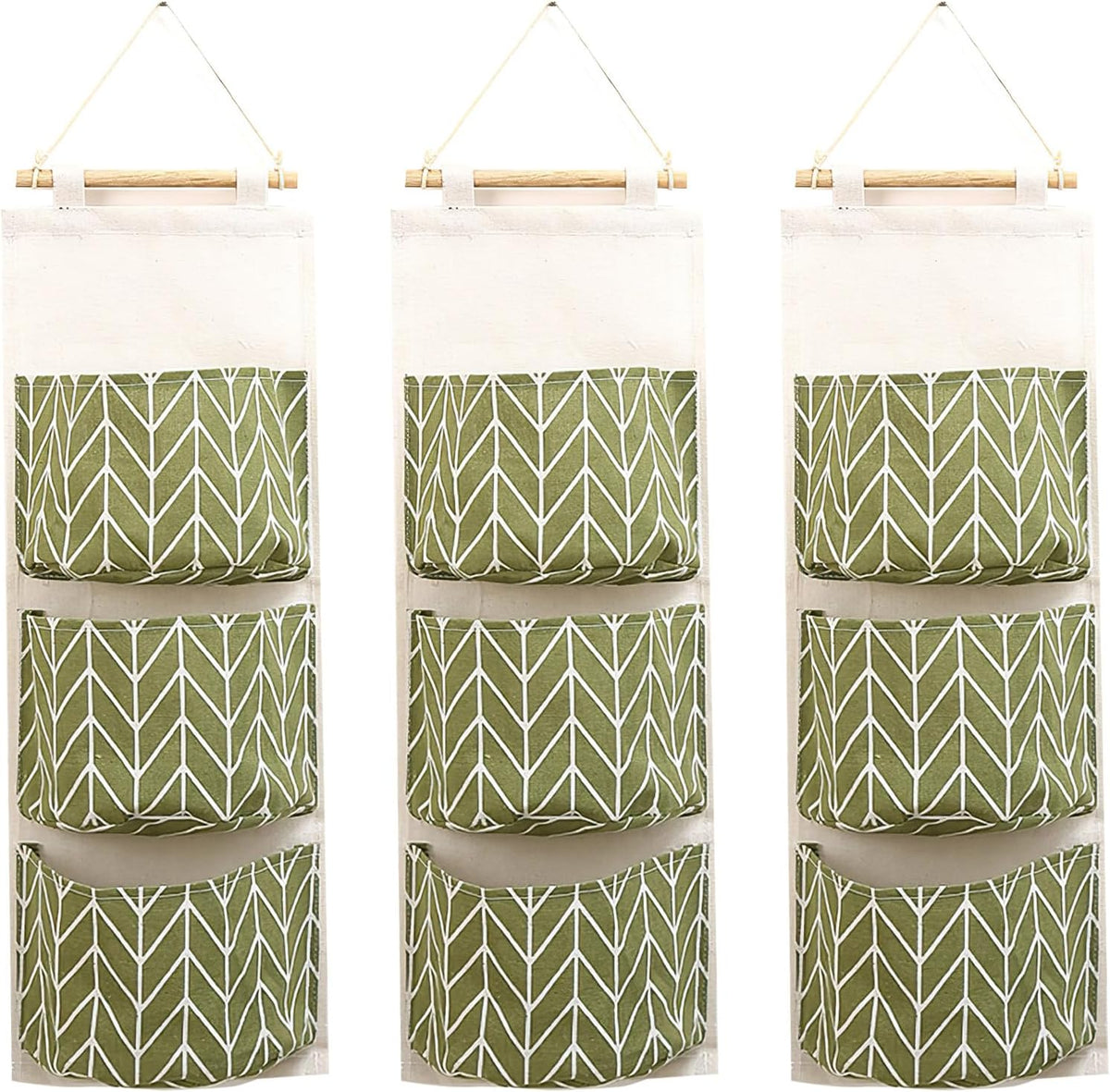 3-Pack Wall Hanging Storage Bags – Over-the-Door Organizers with 3 Large Pockets (6.3" × 5.1"), Hanging Closet & Pantry Organizer for Bedroom, Bathroom, Dorm, and More (Set of 3 Colors)