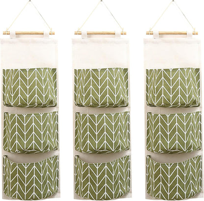 3-Pack Wall Hanging Storage Bags – Over-the-Door Organizers with 3 Large Pockets (6.3" × 5.1"), Hanging Closet & Pantry Organizer for Bedroom, Bathroom, Dorm, and More (Set of 3 Colors)