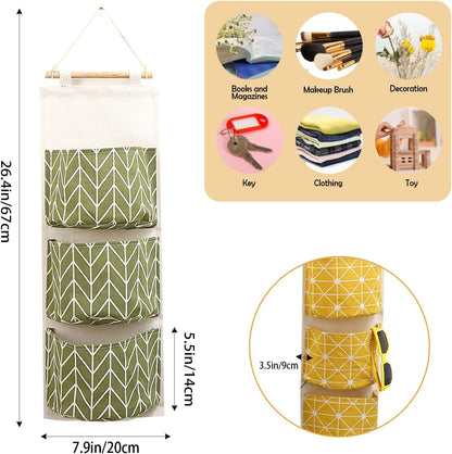 3-Pack Wall Hanging Storage Bags – Over-the-Door Organizers with 3 Large Pockets (6.3" × 5.1"), Hanging Closet & Pantry Organizer for Bedroom, Bathroom, Dorm, and More (Set of 3 Colors)