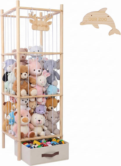 Stuffed Animal Zoo Storage Tower, 4-Tier Plush Toy Organizer, 52"