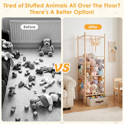 Stuffed Animal Zoo Storage Tower, 4-Tier Plush Toy Organizer, 52"