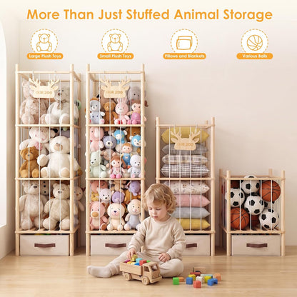 Stuffed Animal Zoo Storage Tower, 4-Tier Plush Toy Organizer, 52"