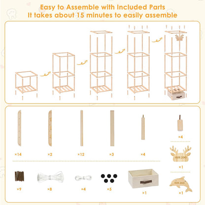 Stuffed Animal Zoo Storage Tower, 4-Tier Plush Toy Organizer, 52"