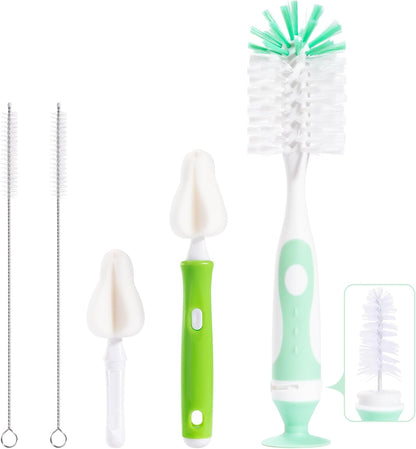 Baby Bottle Brush Set, Suction Base & Hidden Cleaner, Green
