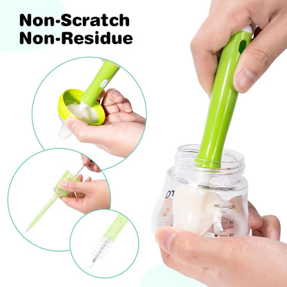 Baby Bottle Brush Set, Suction Base & Hidden Cleaner, Green