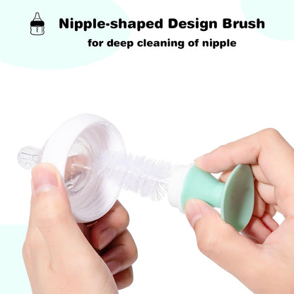 Baby Bottle Brush Set, Suction Base & Hidden Cleaner, Green