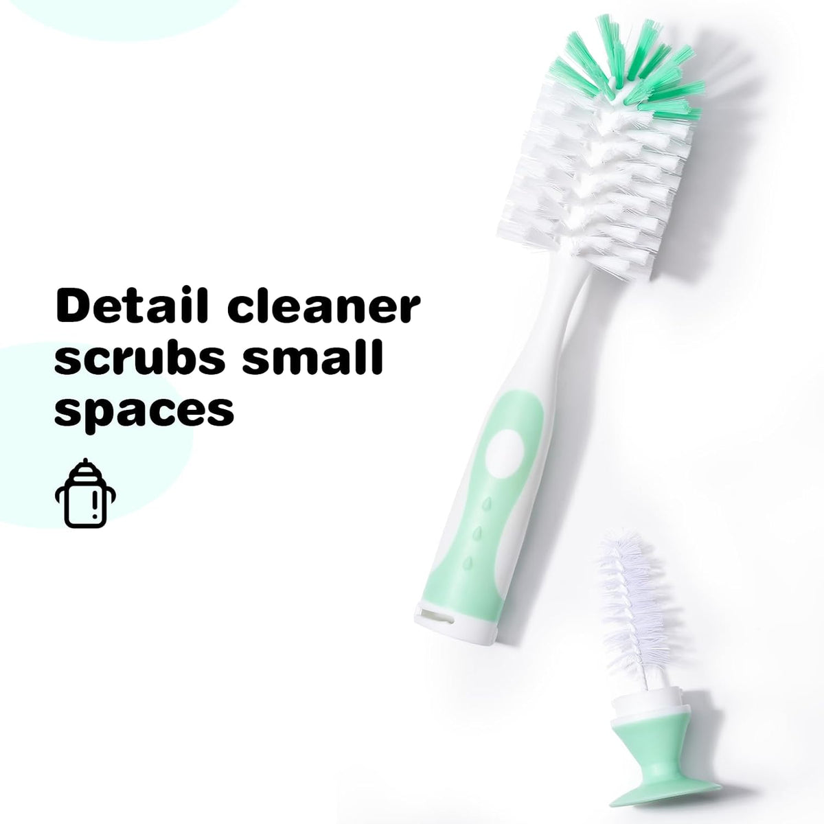 Baby Bottle Brush Set, Suction Base & Hidden Cleaner, Green