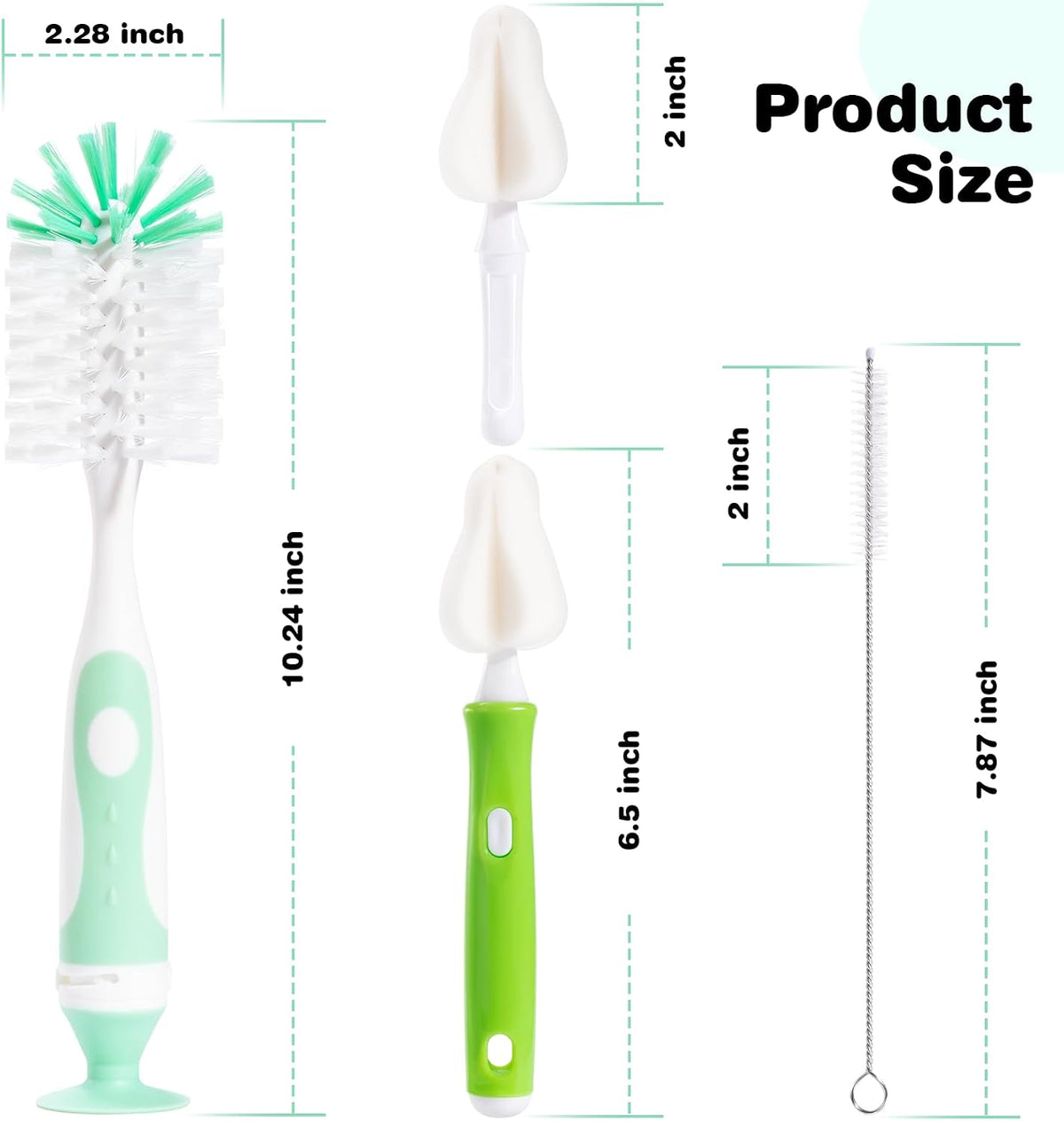 Baby Bottle Brush Set, Suction Base & Hidden Cleaner, Green