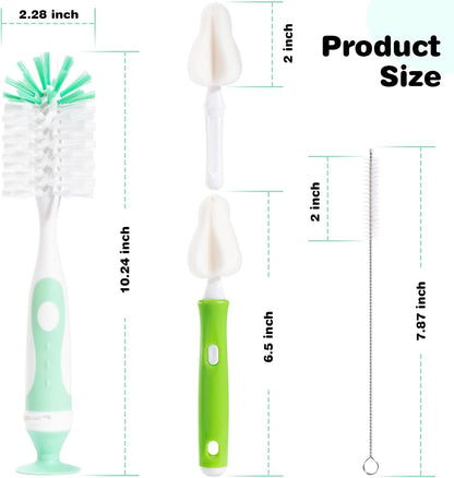 Baby Bottle Brush Set, Suction Base & Hidden Cleaner, Green