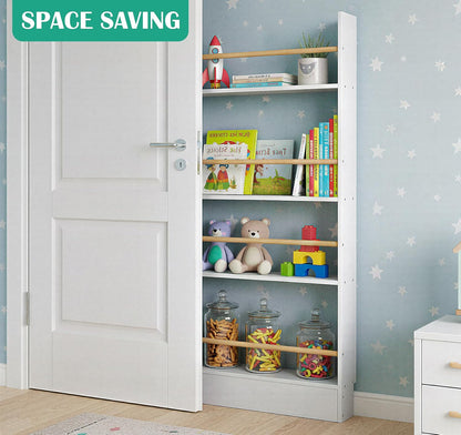4 Tier Behind The Door Bookshelf, Space Saving Behind The Door Bookcase Wooden Kids Book Shelf for Bedroom Living Room Study White (120 * 70cm)