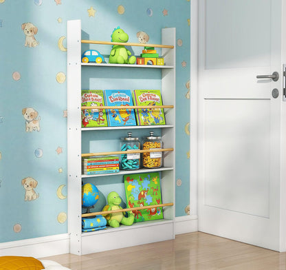 4 Tier Behind The Door Bookshelf, Space Saving Behind The Door Bookcase Wooden Kids Book Shelf for Bedroom Living Room Study White (120 * 70cm)