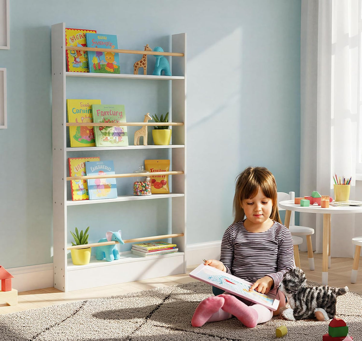 4 Tier Behind The Door Bookshelf, Space Saving Behind The Door Bookcase Wooden Kids Book Shelf for Bedroom Living Room Study White (120 * 70cm)