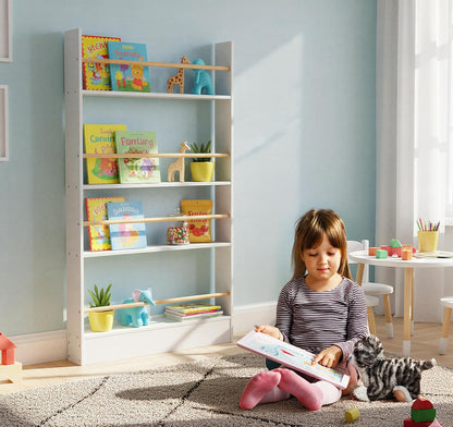 4 Tier Behind The Door Bookshelf, Space Saving Behind The Door Bookcase Wooden Kids Book Shelf for Bedroom Living Room Study White (120 * 70cm)
