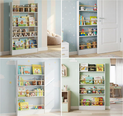 4 Tier Behind The Door Bookshelf, Space Saving Behind The Door Bookcase Wooden Kids Book Shelf for Bedroom Living Room Study White (120 * 70cm)