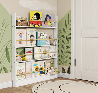 4 Tier Behind The Door Bookshelf, Space Saving Behind The Door Bookcase Wooden Kids Book Shelf for Bedroom Living Room Study White (120 * 70cm)