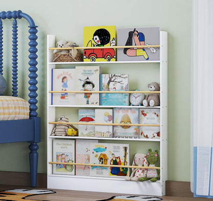 4 Tier Behind The Door Bookshelf, Space Saving Behind The Door Bookcase Wooden Kids Book Shelf for Bedroom Living Room Study White (120 * 70cm)