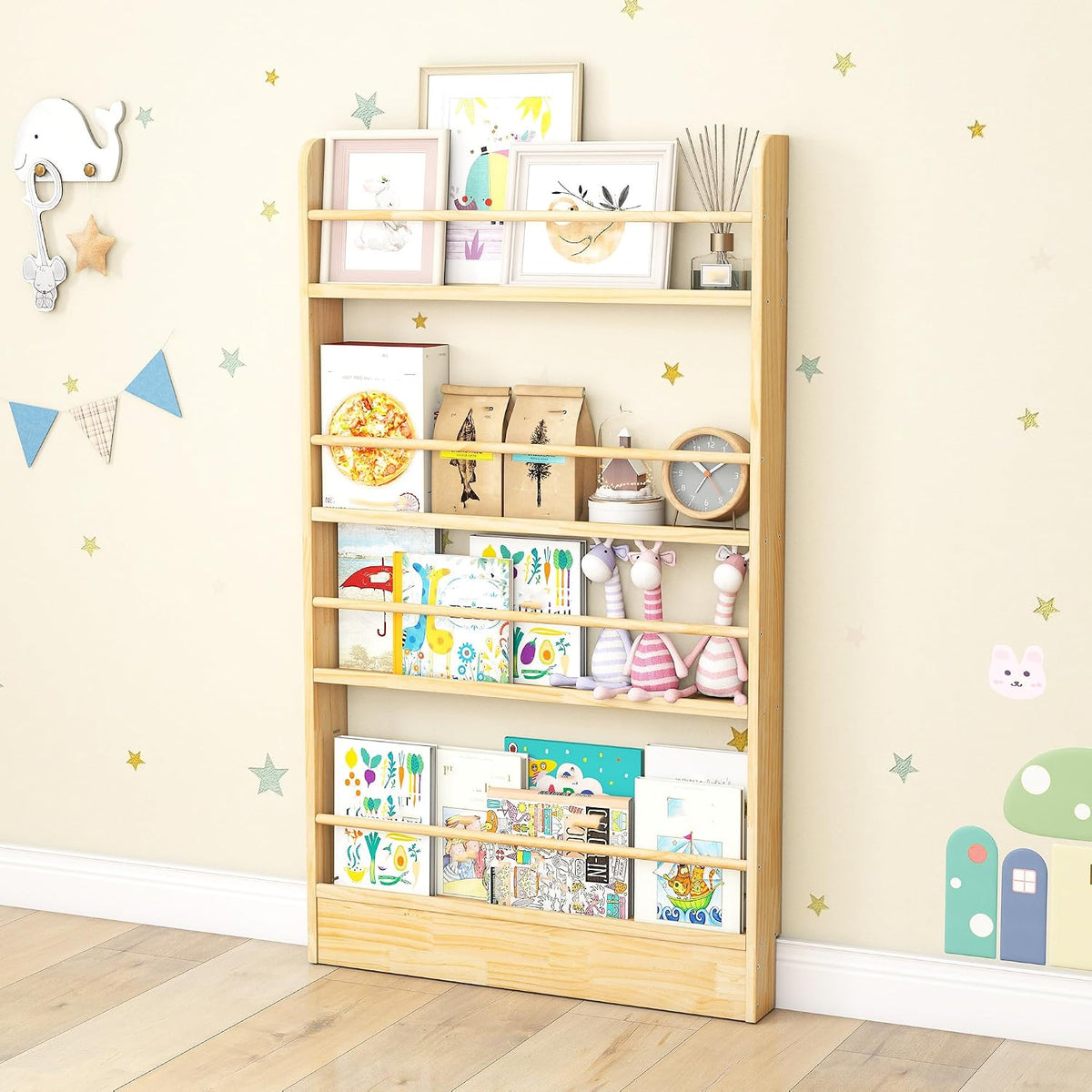 4 Tier Behind The Door Bookshelf, Space Saving Behind The Door Bookcase Wooden Kids Book Shelf for Bedroom Living Room Study White (120 * 70cm)