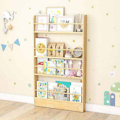 4 Tier Behind The Door Bookshelf, Space Saving Behind The Door Bookcase Wooden Kids Book Shelf for Bedroom Living Room Study White (120 * 70cm)