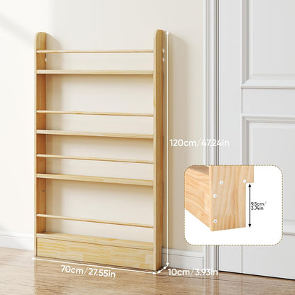 4 Tier Behind The Door Bookshelf, Space Saving Behind The Door Bookcase Wooden Kids Book Shelf for Bedroom Living Room Study White (120 * 70cm)