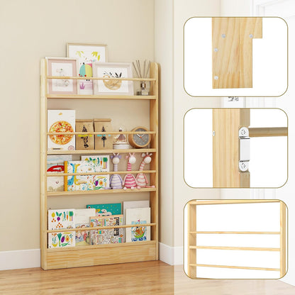 4 Tier Behind The Door Bookshelf, Space Saving Behind The Door Bookcase Wooden Kids Book Shelf for Bedroom Living Room Study White (120 * 70cm)