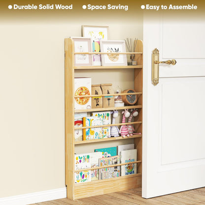 4 Tier Behind The Door Bookshelf, Space Saving Behind The Door Bookcase Wooden Kids Book Shelf for Bedroom Living Room Study White (120 * 70cm)