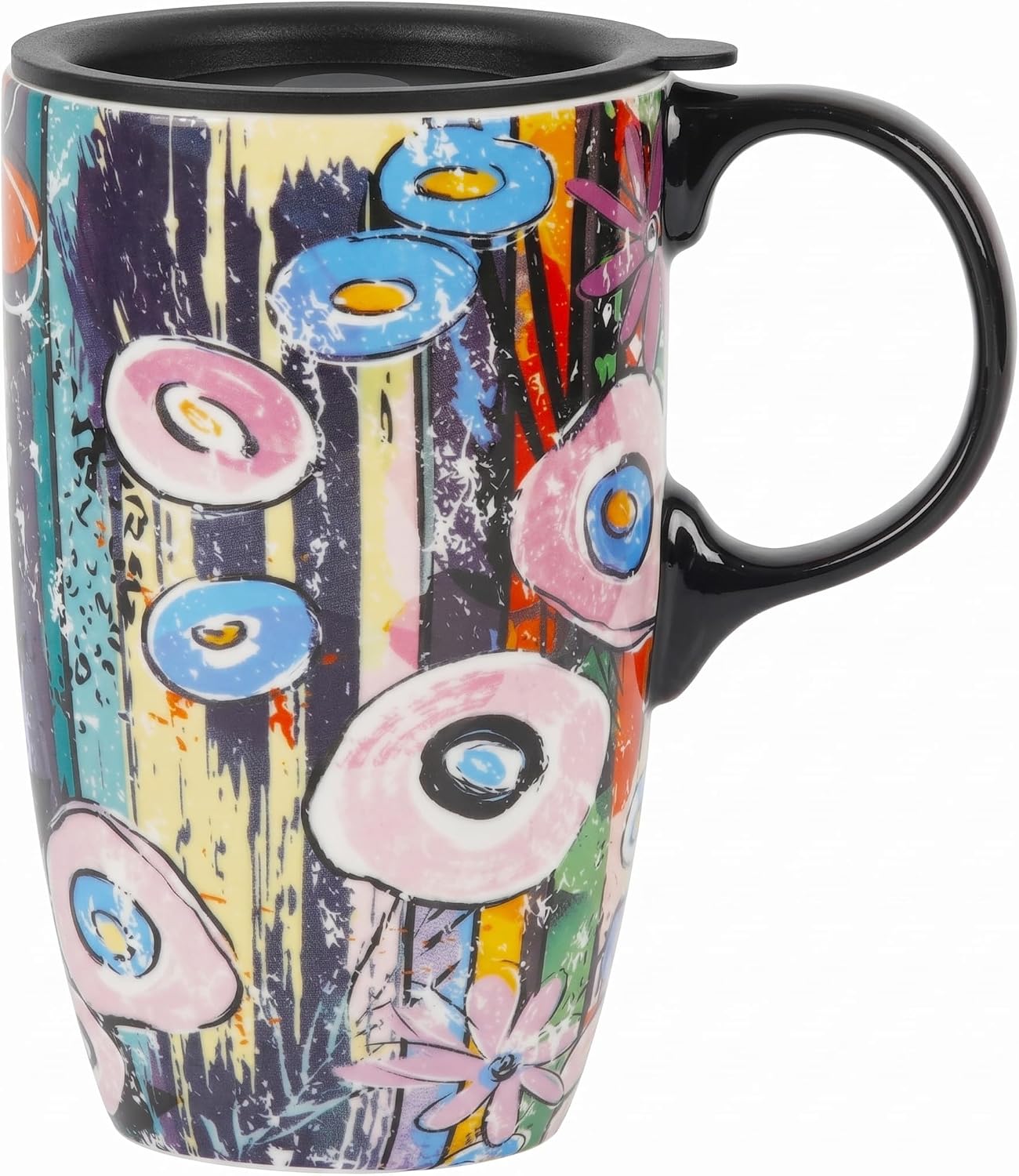 17oz Ceramic Travel Mug with Lid, Abstract Art Coffee Mug | Large Ceramic Coffee Mug • Travel Coffee Tumbler • Abstract Art Artwork • Microwave & Dishwasher Safe