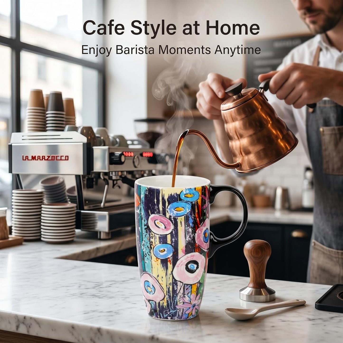 17oz Ceramic Travel Mug with Lid, Abstract Art Coffee Mug | Large Ceramic Coffee Mug • Travel Coffee Tumbler • Abstract Art Artwork • Microwave & Dishwasher Safe