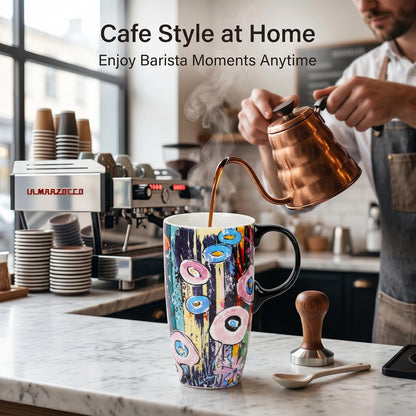 17oz Ceramic Travel Mug with Lid, Abstract Art Coffee Mug | Large Ceramic Coffee Mug • Travel Coffee Tumbler • Abstract Art Artwork • Microwave & Dishwasher Safe