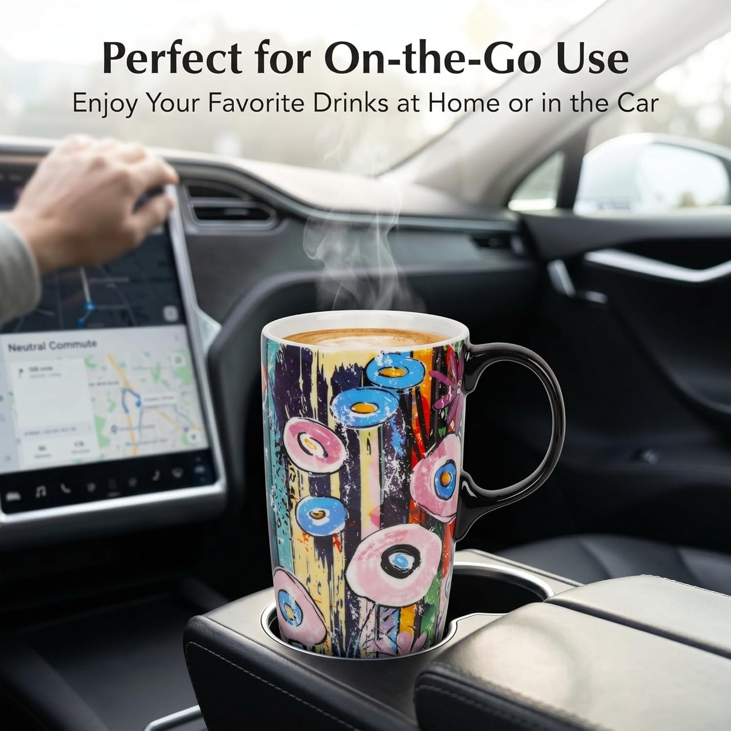 17oz Ceramic Travel Mug with Lid, Abstract Art Coffee Mug | Large Ceramic Coffee Mug • Travel Coffee Tumbler • Abstract Art Artwork • Microwave & Dishwasher Safe