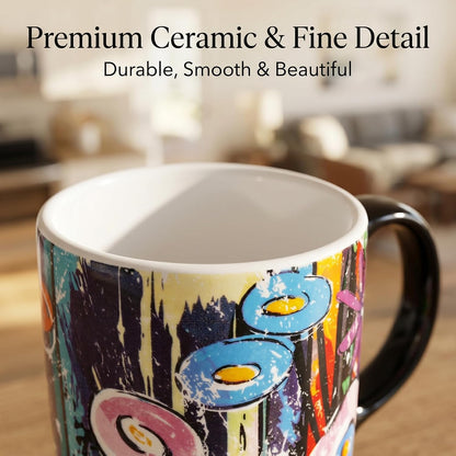 17oz Ceramic Travel Mug with Lid, Abstract Art Coffee Mug | Large Ceramic Coffee Mug • Travel Coffee Tumbler • Abstract Art Artwork • Microwave & Dishwasher Safe
