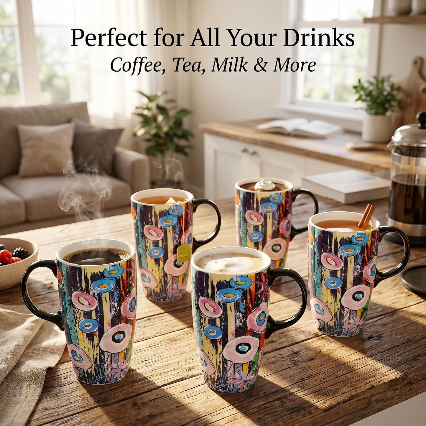 17oz Ceramic Travel Mug with Lid, Abstract Art Coffee Mug | Large Ceramic Coffee Mug • Travel Coffee Tumbler • Abstract Art Artwork • Microwave & Dishwasher Safe