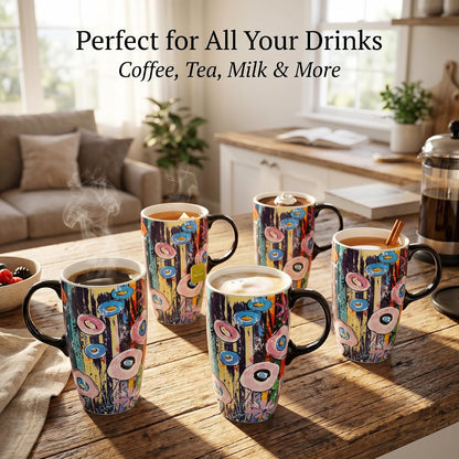 17oz Ceramic Travel Mug with Lid, Abstract Art Coffee Mug | Large Ceramic Coffee Mug • Travel Coffee Tumbler • Abstract Art Artwork • Microwave & Dishwasher Safe