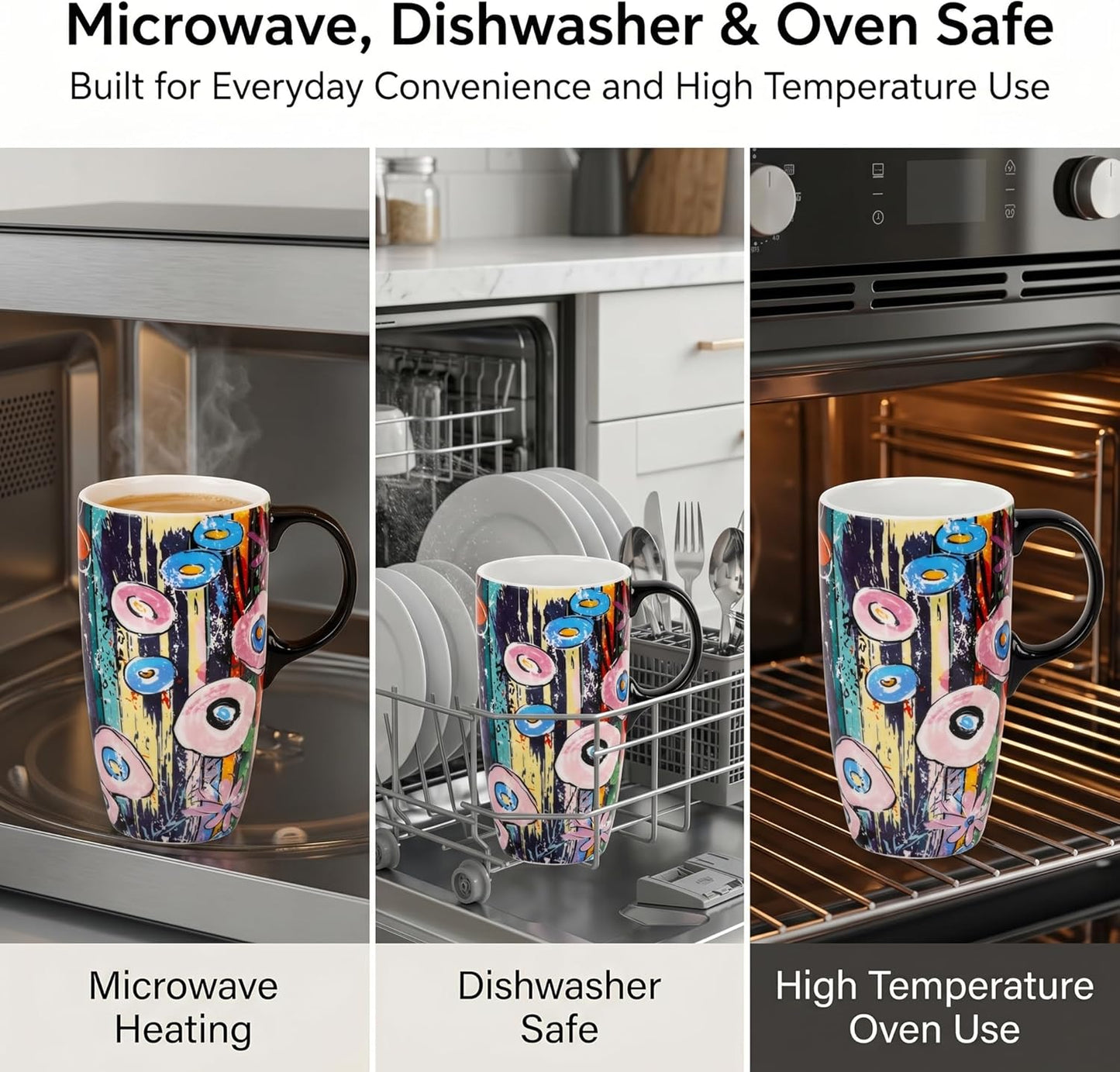 17oz Ceramic Travel Mug with Lid, Abstract Art Coffee Mug | Large Ceramic Coffee Mug • Travel Coffee Tumbler • Abstract Art Artwork • Microwave & Dishwasher Safe