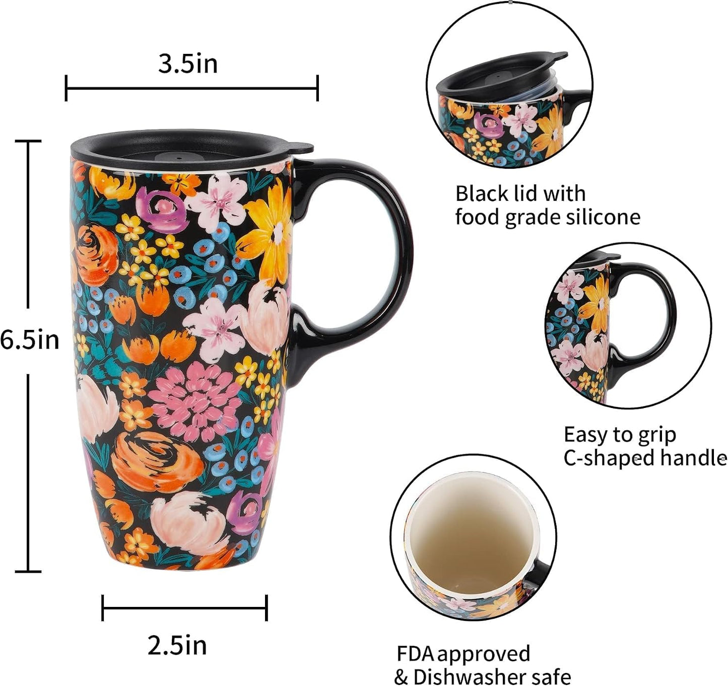 17oz Ceramic Travel Mug with Lid, Abstract Art Coffee Mug | Large Ceramic Coffee Mug • Travel Coffee Tumbler • Abstract Art Artwork • Microwave & Dishwasher Safe