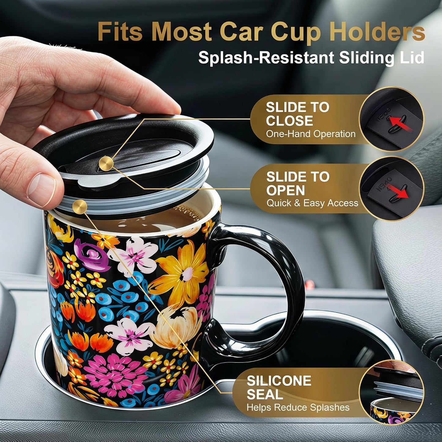 17oz Ceramic Travel Mug with Lid, Abstract Art Coffee Mug | Large Ceramic Coffee Mug • Travel Coffee Tumbler • Abstract Art Artwork • Microwave & Dishwasher Safe