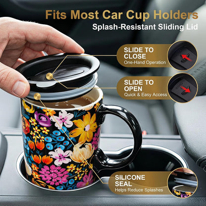 17oz Ceramic Travel Mug with Lid, Abstract Art Coffee Mug | Large Ceramic Coffee Mug • Travel Coffee Tumbler • Abstract Art Artwork • Microwave & Dishwasher Safe