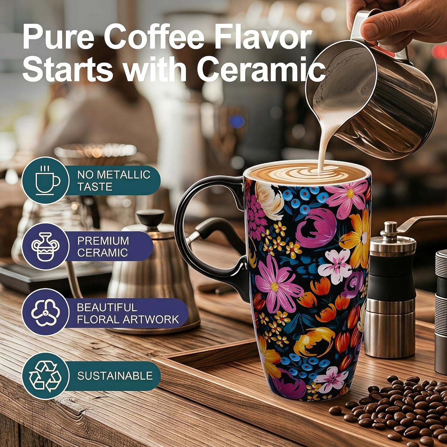 17oz Ceramic Travel Mug with Lid, Abstract Art Coffee Mug | Large Ceramic Coffee Mug • Travel Coffee Tumbler • Abstract Art Artwork • Microwave & Dishwasher Safe
