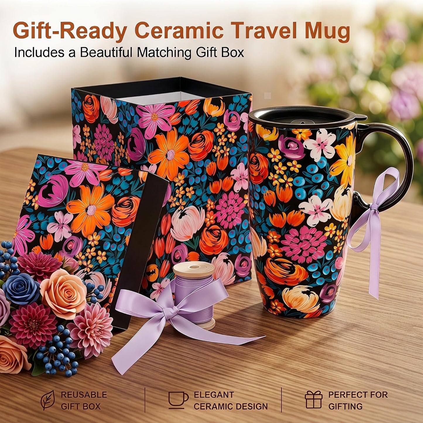 17oz Ceramic Travel Mug with Lid, Abstract Art Coffee Mug | Large Ceramic Coffee Mug • Travel Coffee Tumbler • Abstract Art Artwork • Microwave & Dishwasher Safe