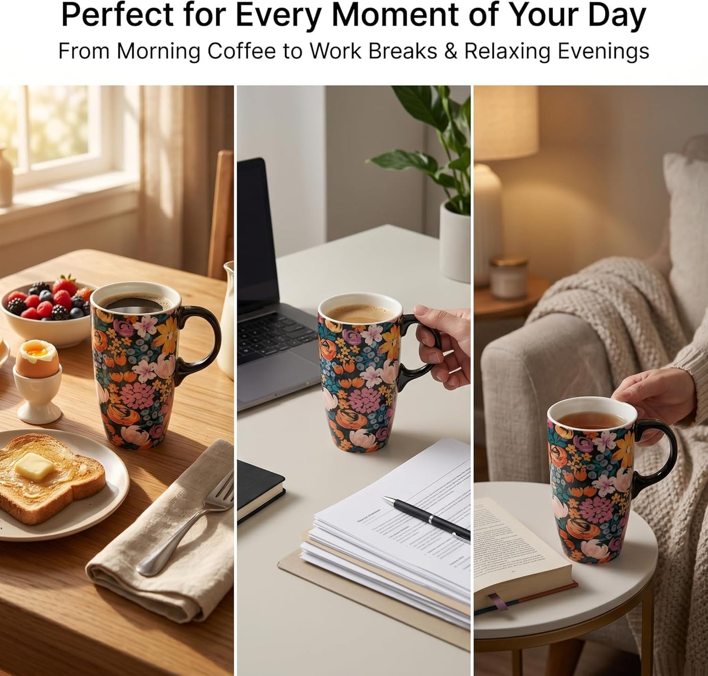 17oz Ceramic Travel Mug with Lid, Abstract Art Coffee Mug | Large Ceramic Coffee Mug • Travel Coffee Tumbler • Abstract Art Artwork • Microwave & Dishwasher Safe