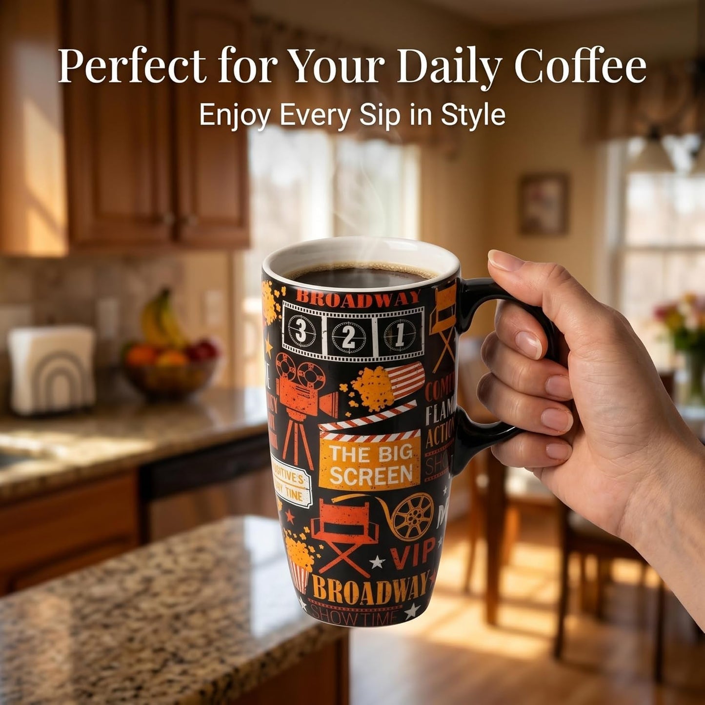 17oz Ceramic Travel Mug with Lid, Abstract Art Coffee Mug | Large Ceramic Coffee Mug • Travel Coffee Tumbler • Abstract Art Artwork • Microwave & Dishwasher Safe