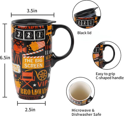 17oz Ceramic Travel Mug with Lid, Abstract Art Coffee Mug | Large Ceramic Coffee Mug • Travel Coffee Tumbler • Abstract Art Artwork • Microwave & Dishwasher Safe