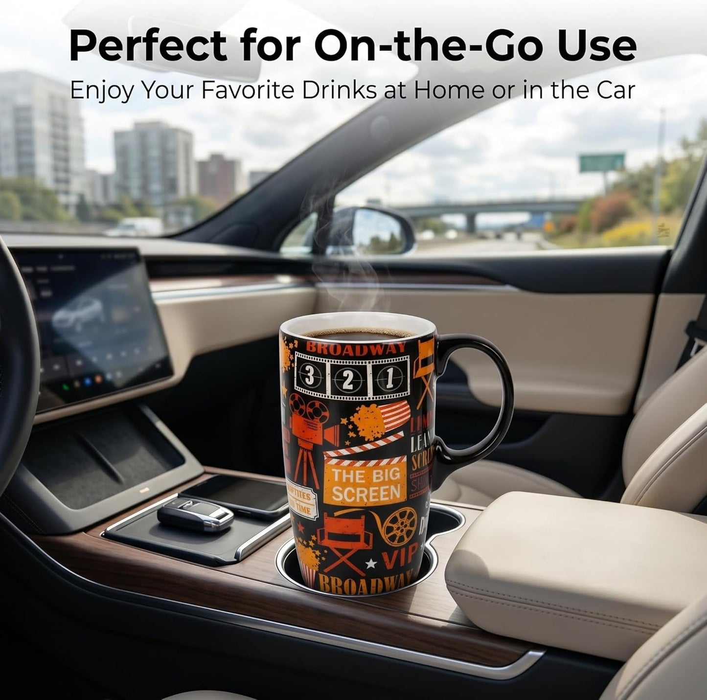 17oz Ceramic Travel Mug with Lid, Abstract Art Coffee Mug | Large Ceramic Coffee Mug • Travel Coffee Tumbler • Abstract Art Artwork • Microwave & Dishwasher Safe