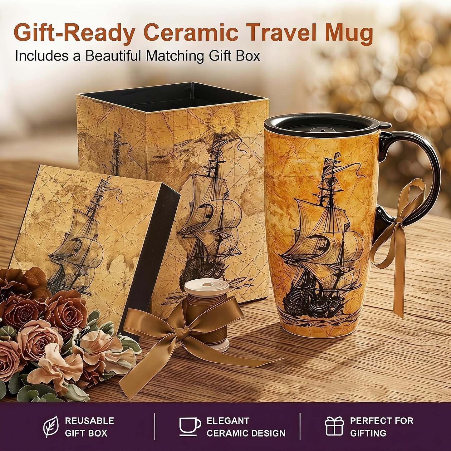 17oz Ceramic Travel Mug with Lid, Abstract Art Coffee Mug | Large Ceramic Coffee Mug • Travel Coffee Tumbler • Abstract Art Artwork • Microwave & Dishwasher Safe