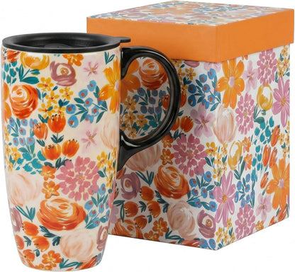 17oz Ceramic Travel Mug with Lid, Abstract Art Coffee Mug | Large Ceramic Coffee Mug • Travel Coffee Tumbler • Abstract Art Artwork • Microwave & Dishwasher Safe