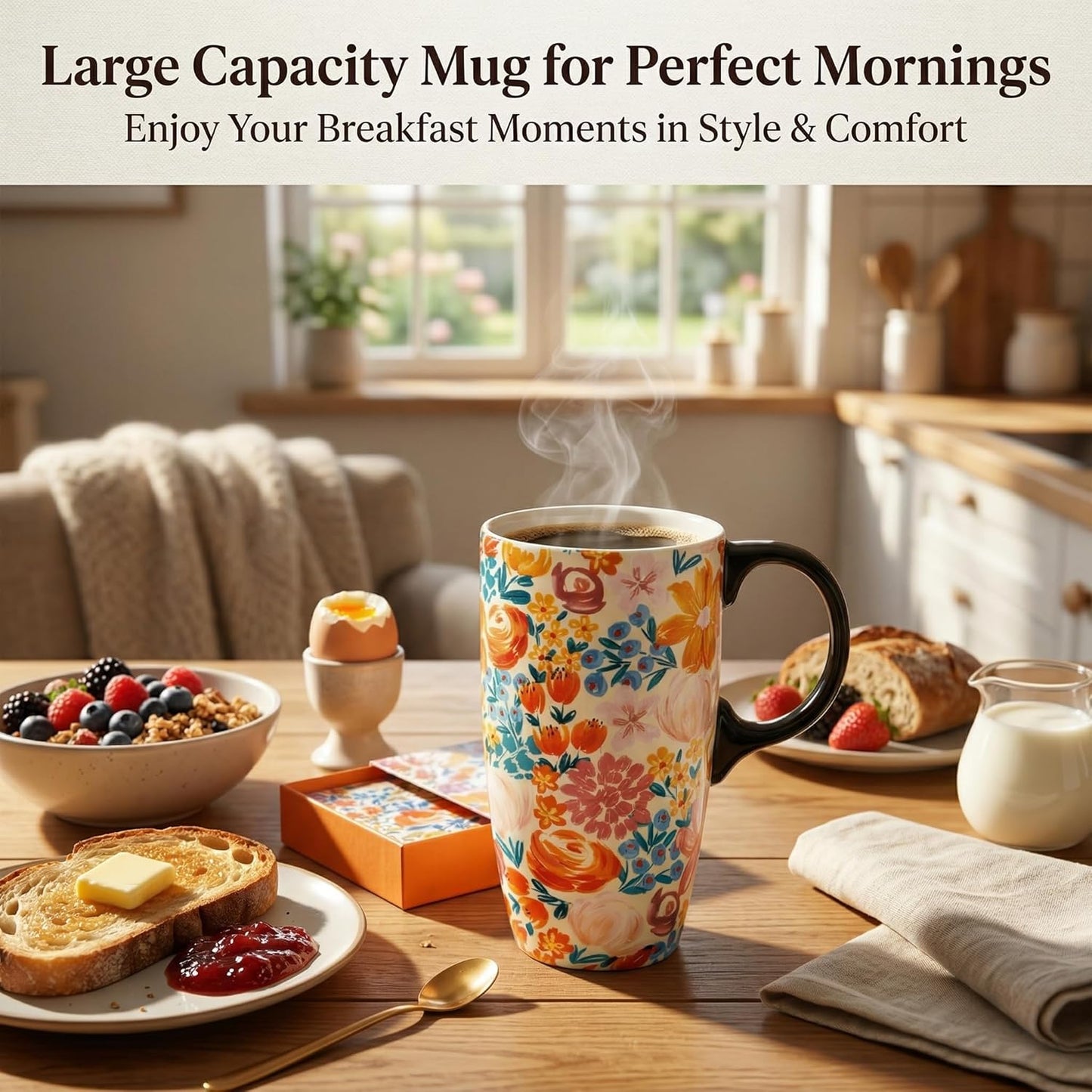 17oz Ceramic Travel Mug with Lid, Abstract Art Coffee Mug | Large Ceramic Coffee Mug • Travel Coffee Tumbler • Abstract Art Artwork • Microwave & Dishwasher Safe