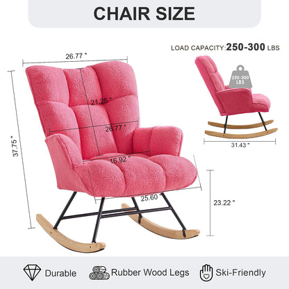 Rocking Chair Nursery Teddy Upholstered Glider Rocker Rocking Accent Chair Padded Seat with High Backrest Armchair Comfy Side Chair for Living Room Bedroom Offices (Black Teddy)