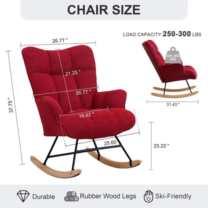 Rocking Chair Nursery Teddy Upholstered Glider Rocker Rocking Accent Chair Padded Seat with High Backrest Armchair Comfy Side Chair for Living Room Bedroom Offices (Black Teddy)
